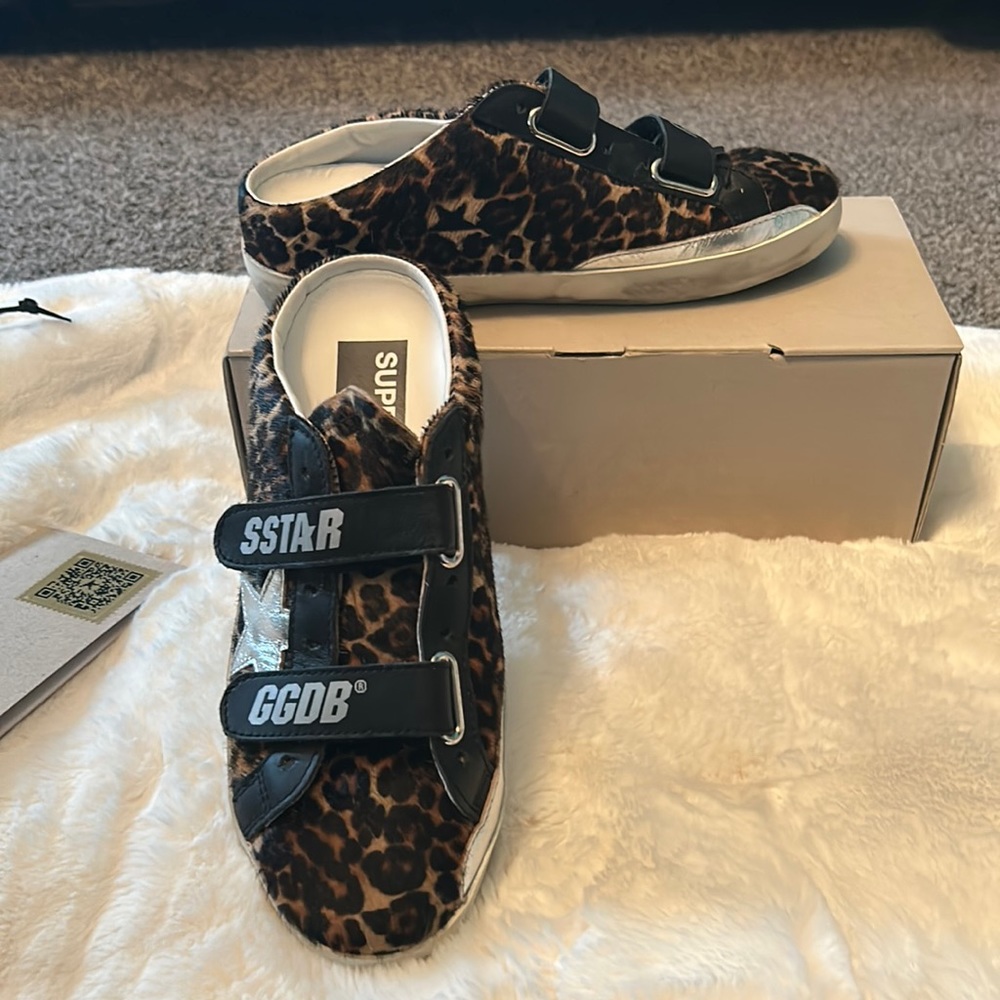 GOLDEN GOOSE PONY HAIR VELCRO MULES, NEW IN BOX , size 38